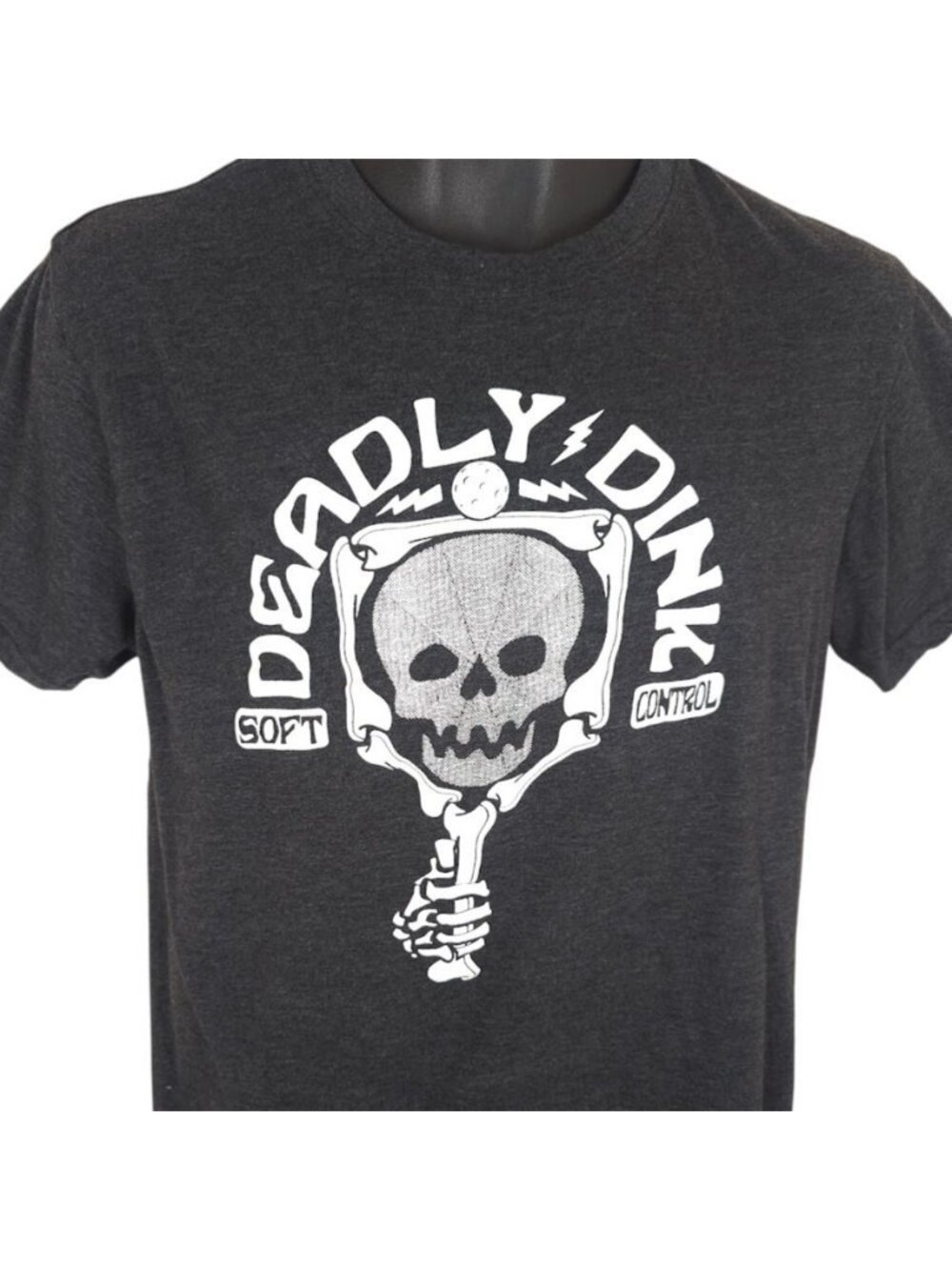 Deadly Dink Pickleball T Shirt Mens Size Medium Dark Gray Soft Control Skull